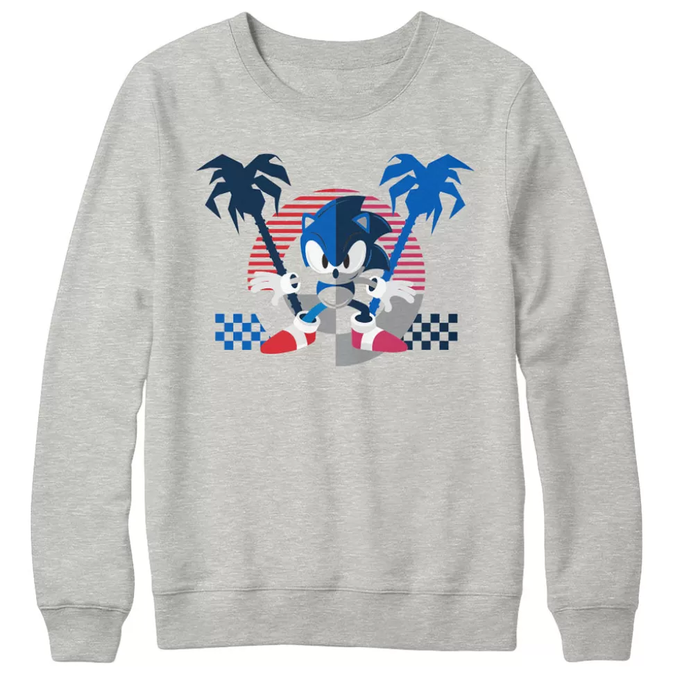 Sonic the Hedgehog Symmetrical Palm Trees Gray Crewneck>SEGA Fashion